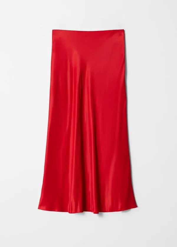 and Other Stories Satin Midi Skirt Red Women Skirts