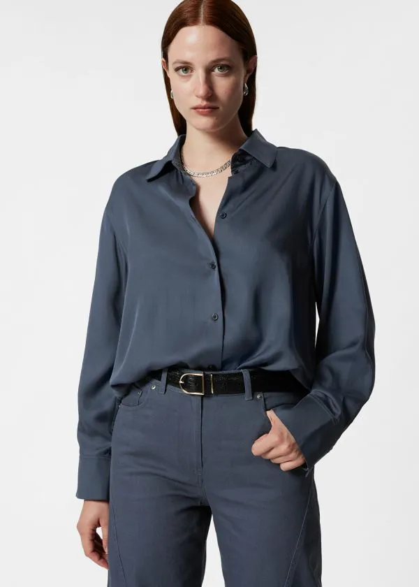 and Other Stories Satin Shirt Navy Women Blouses and Shirts