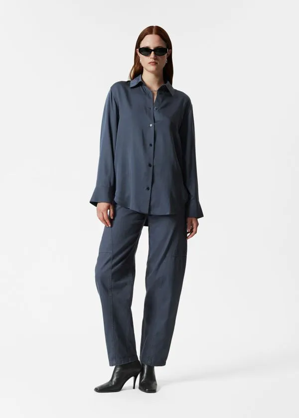 and Other Stories Satin Shirt Navy Women Blouses and Shirts