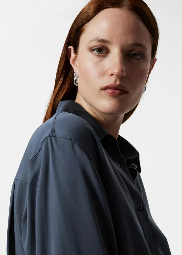 and Other Stories Satin Shirt Navy Women Blouses and Shirts
