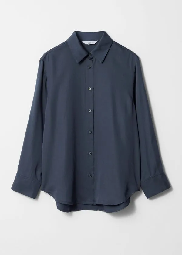 and Other Stories Satin Shirt Navy Women Blouses and Shirts