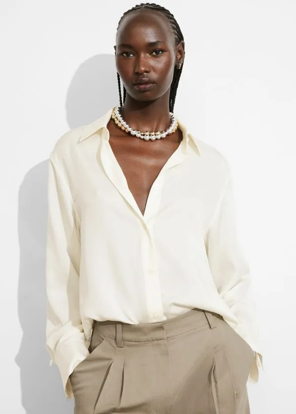 and Other Stories Satin Shirt White Women Blouses and Shirts