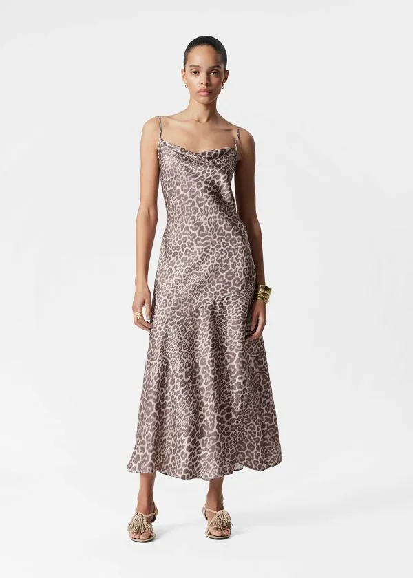 and Other Stories Satin Slip Maxi Dress Leopard Print Women Dresses