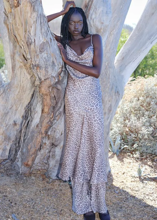 and Other Stories Satin Slip Maxi Dress Leopard Print Women Dresses