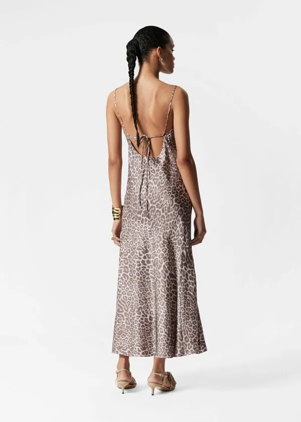 and Other Stories Satin Slip Maxi Dress Leopard Print Women Dresses