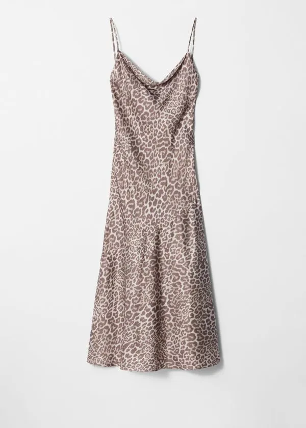and Other Stories Satin Slip Maxi Dress Leopard Print Women Dresses