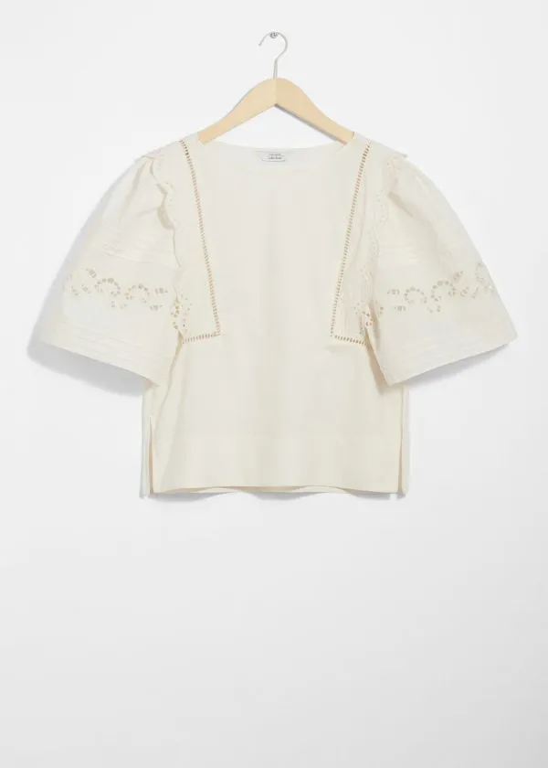 and Other Stories Scalloped Blouse White Women Blouses and Shirts