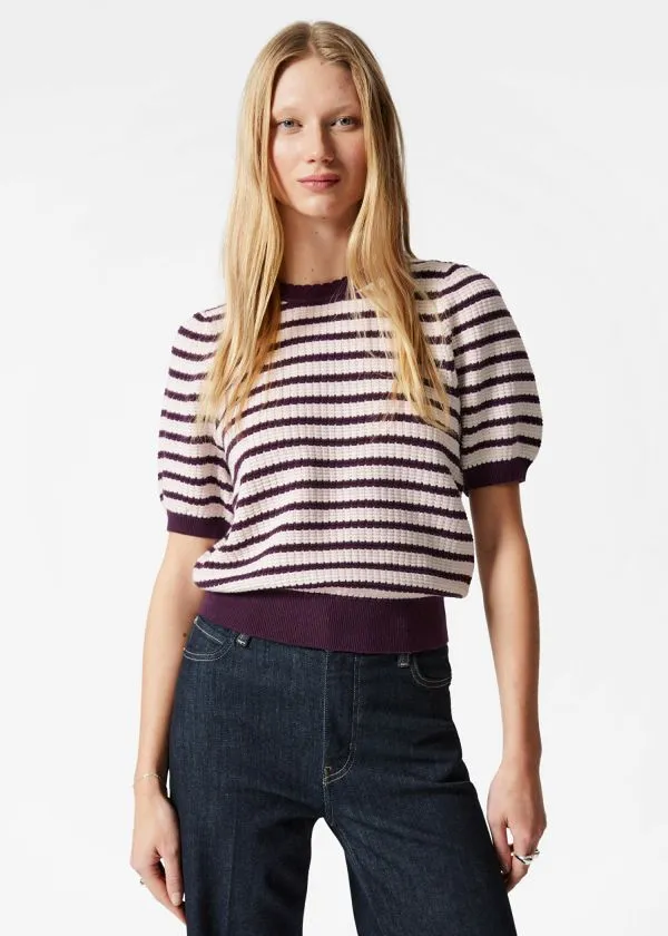 and Other Stories Scalloped Knit Top Purple Stripes Women Knitwear