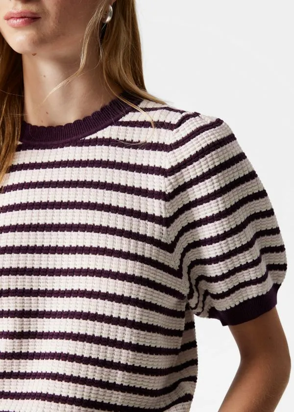 and Other Stories Scalloped Knit Top Purple Stripes Women Knitwear