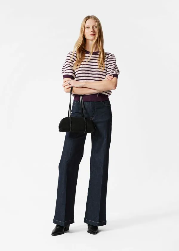 and Other Stories Scalloped Knit Top Purple Stripes Women Knitwear