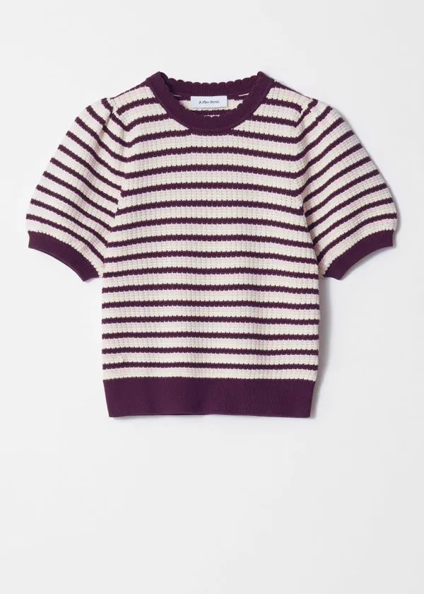 and Other Stories Scalloped Knit Top Purple Stripes Women Knitwear