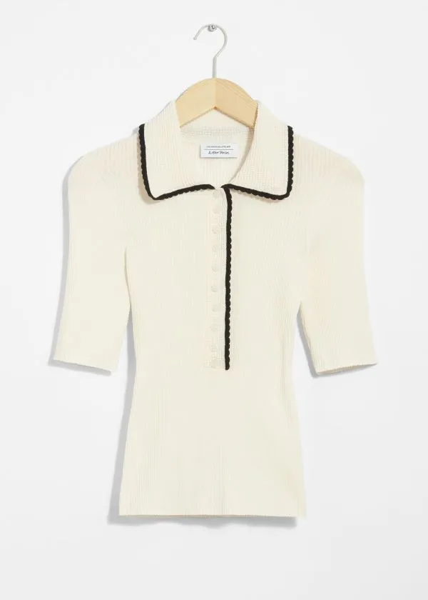 and Other Stories Scalloped RibKnit Top Cream Women Knitwear