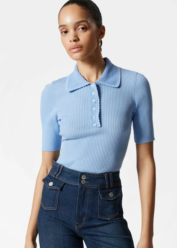 and Other Stories Scalloped RibKnit Top Light Blue Women Tops and Tshirts