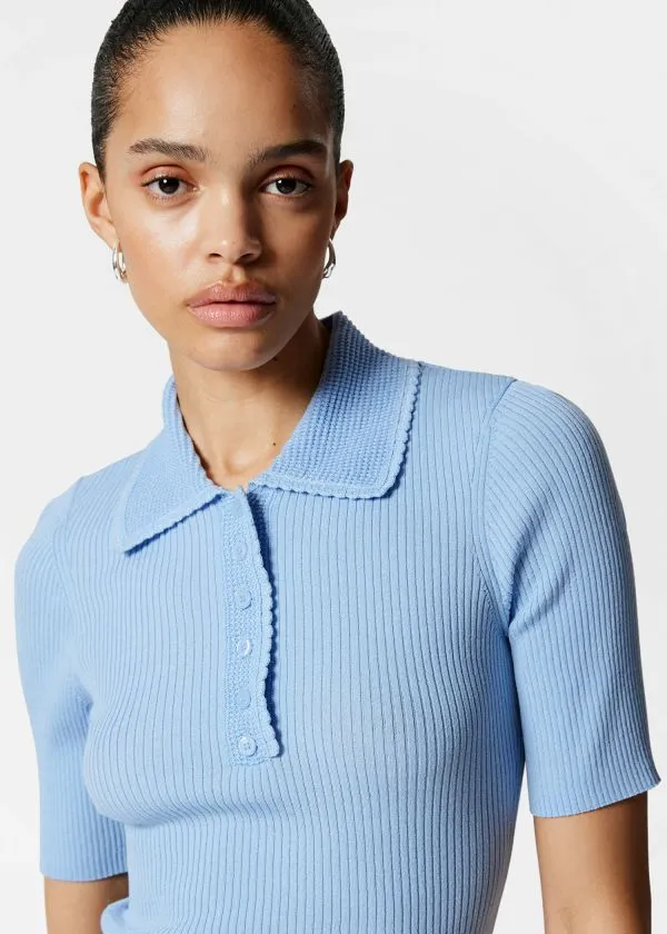 and Other Stories Scalloped RibKnit Top Light Blue Women Tops and Tshirts