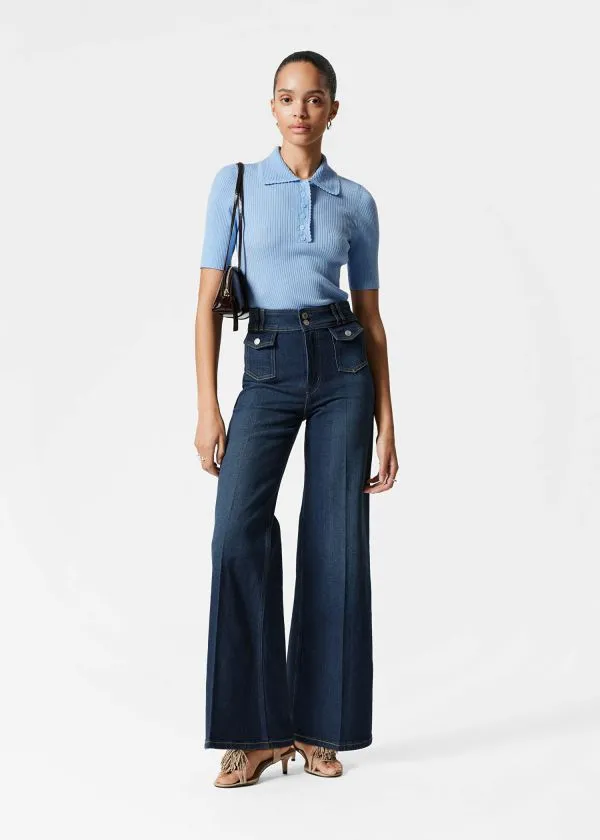 and Other Stories Scalloped RibKnit Top Light Blue Women Tops and Tshirts
