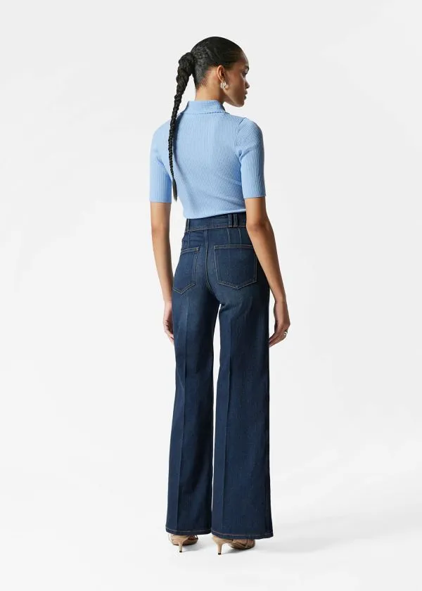 and Other Stories Scalloped RibKnit Top Light Blue Women Tops and Tshirts