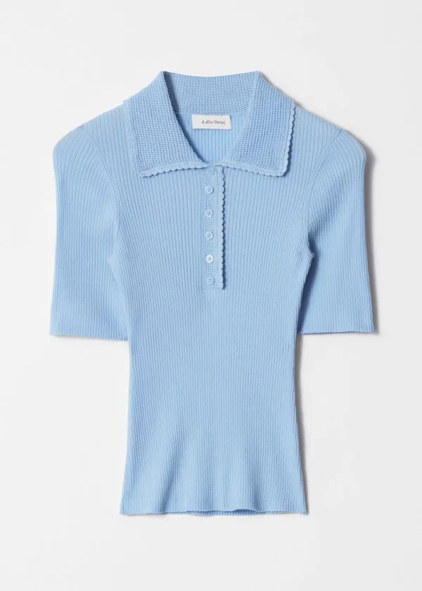 and Other Stories Scalloped RibKnit Top Light Blue Women Tops and Tshirts