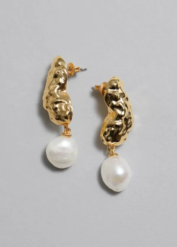 and Other Stories Sculpted Pearl Drop Earrings Goldandpearl Women Earrings