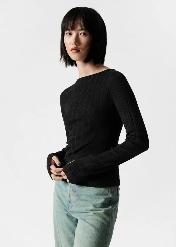 and Other Stories Sheer Merino Top Black Women Knitwear