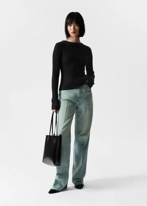 and Other Stories Sheer Merino Top Black Women Knitwear