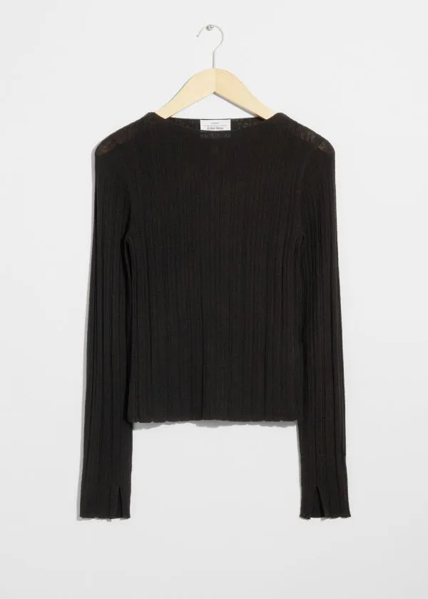 and Other Stories Sheer Merino Top Black Women Knitwear