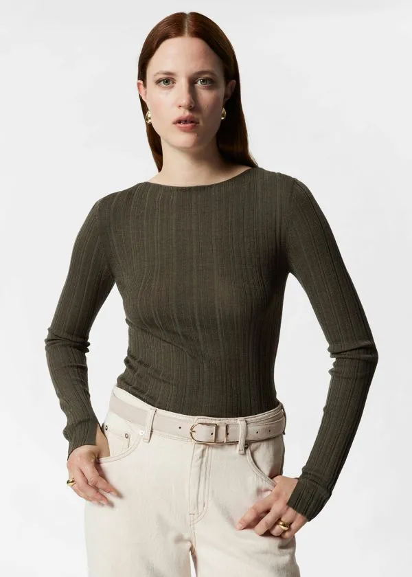 and Other Stories Sheer Merino Top Khaki Women Knitwear