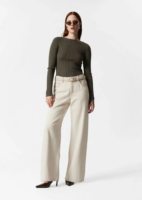 and Other Stories Sheer Merino Top Khaki Women Knitwear
