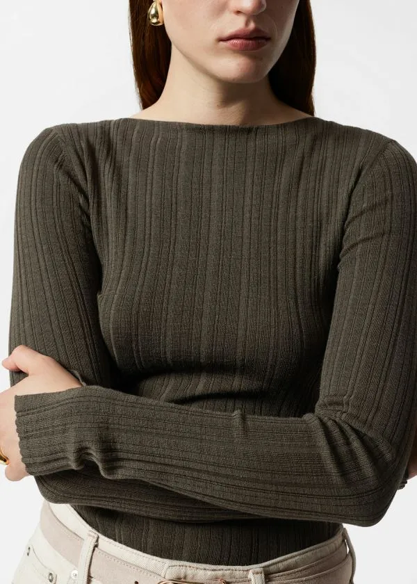 and Other Stories Sheer Merino Top Khaki Women Knitwear