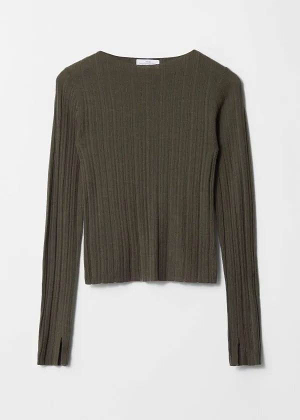 and Other Stories Sheer Merino Top Khaki Women Knitwear