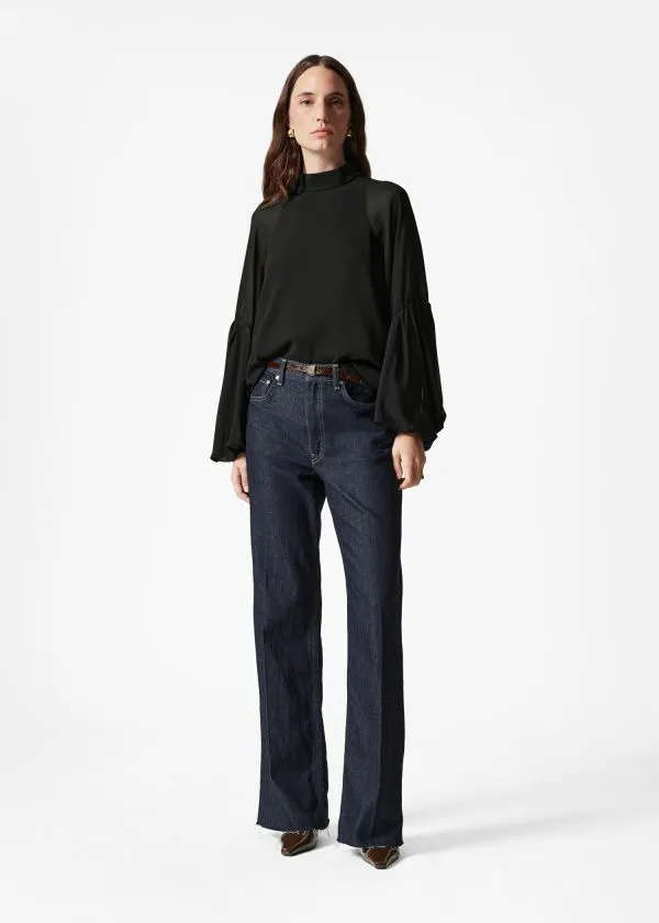 and Other Stories Sheer PuffSleeve Blouse Black Women Blouses and Shirts