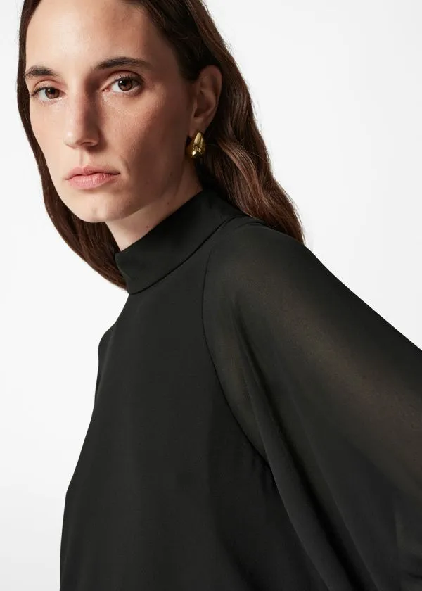 and Other Stories Sheer PuffSleeve Blouse Black Women Blouses and Shirts