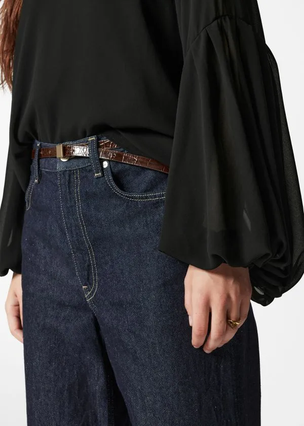 and Other Stories Sheer PuffSleeve Blouse Black Women Blouses and Shirts