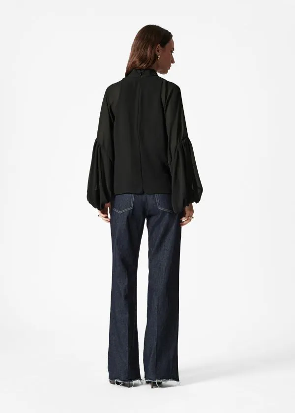 and Other Stories Sheer PuffSleeve Blouse Black Women Blouses and Shirts