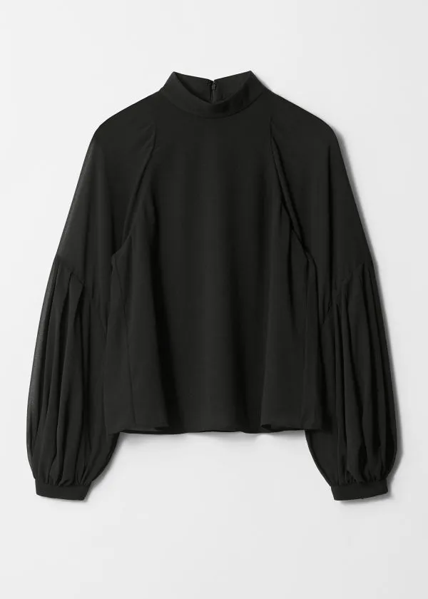and Other Stories Sheer PuffSleeve Blouse Black Women Blouses and Shirts