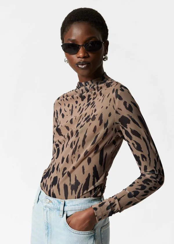 and Other Stories Sheer Top Leopard Women Tops and Tshirts