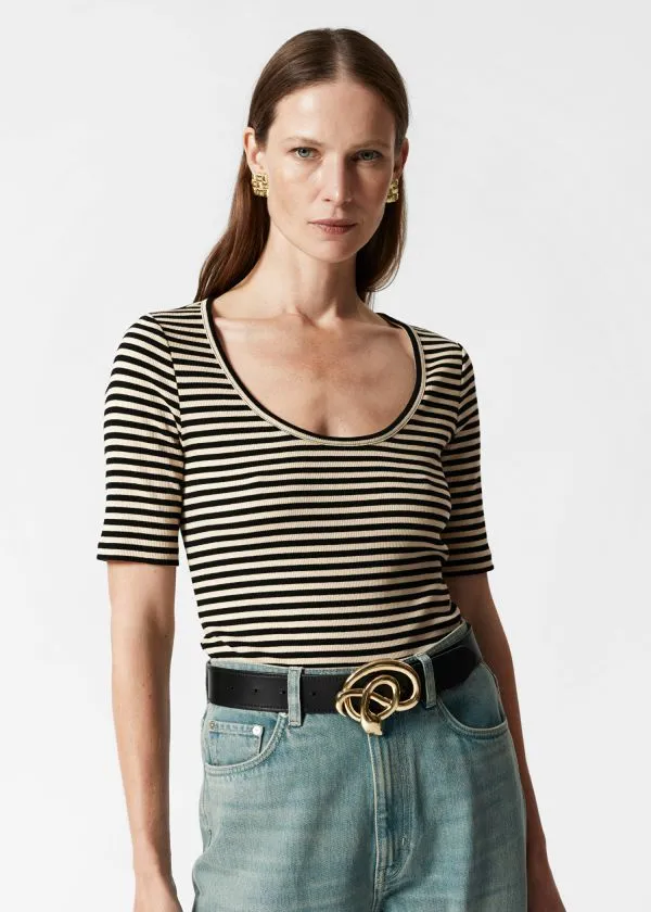 and Other Stories ShortSleeve Cotton TShirt Black Women Tops and Tshirts
