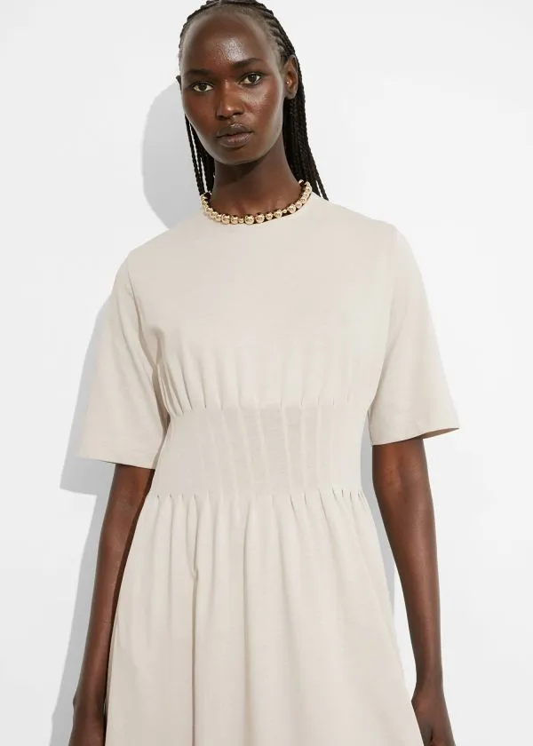 and Other Stories ShortSleeve Midi Dress Cream Women Dresses