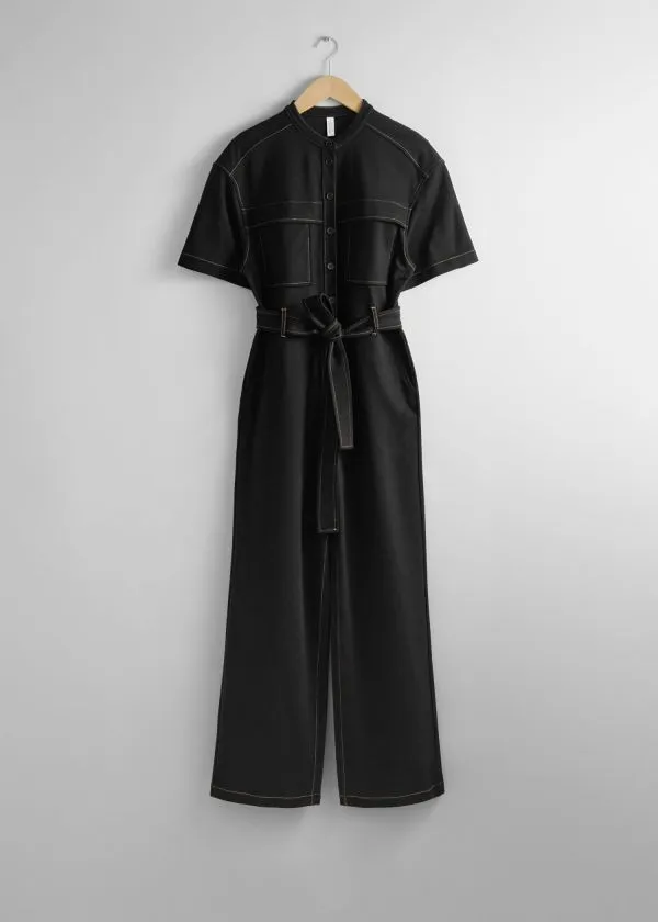 and Other Stories ShortSleeve Utility Jumpsuit Black Women Trousers