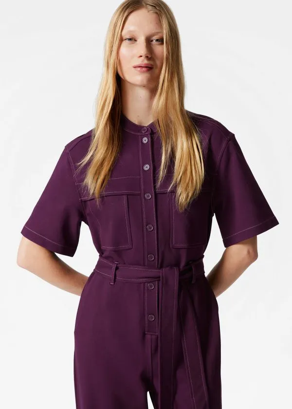 and Other Stories ShortSleeve Utility Jumpsuit Purple Women Trousers