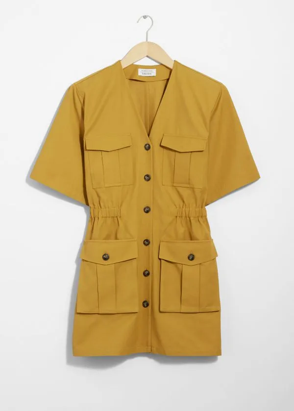 and Other Stories ShortSleeve Utility Mini Dress Mustard Women Dresses