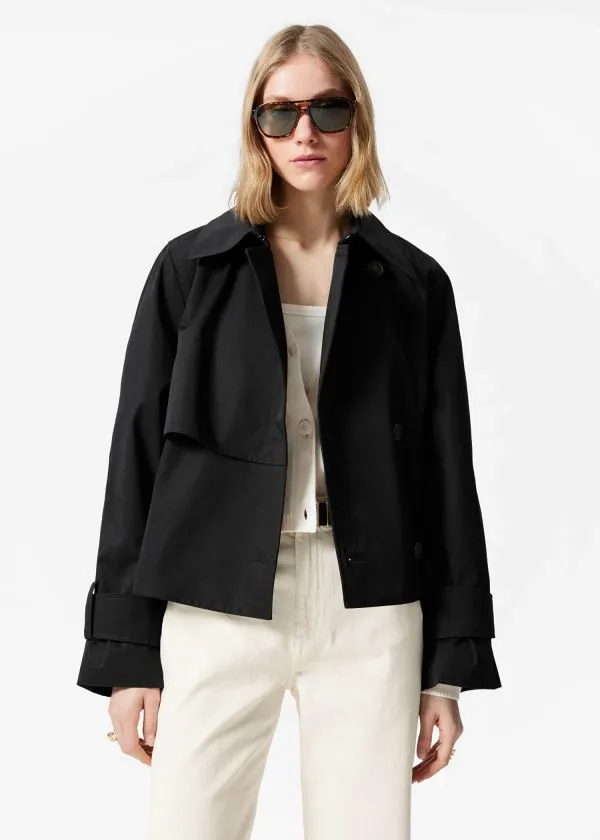 and Other Stories Short Trench Coat Jacket Black Women Jackets and Coats