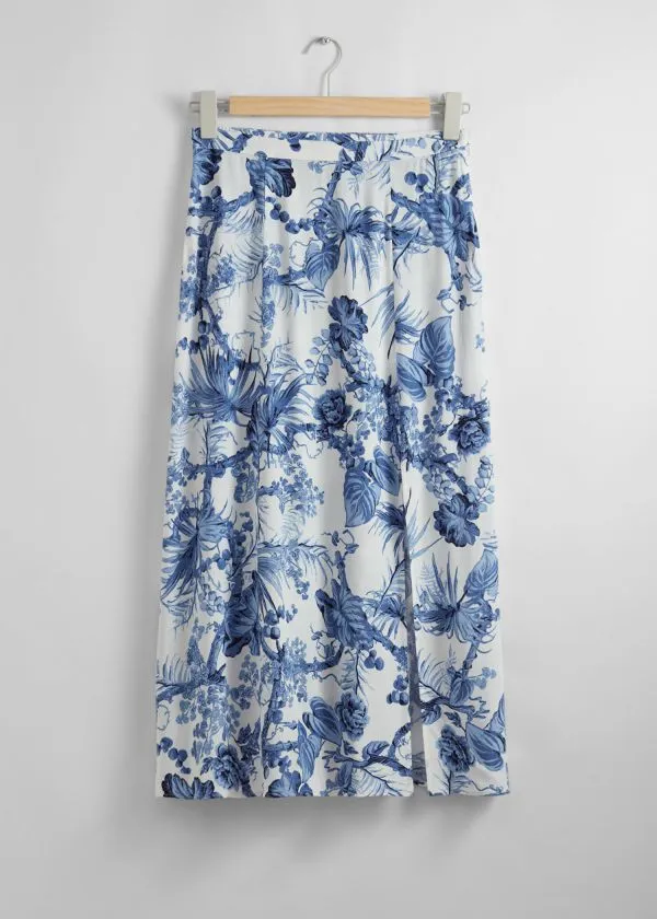 and Other Stories Side Slit Midi Skirt Lilac Florals Women Skirts