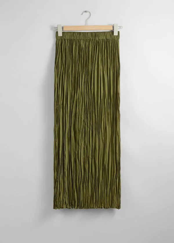 and Other Stories Silk Midi Skirt Green Women Skirts