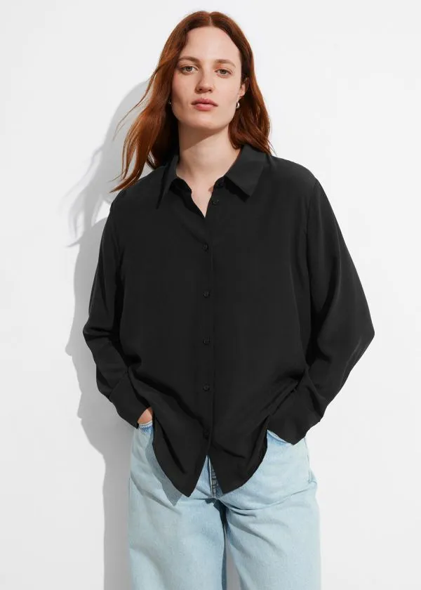 and Other Stories Silk Shirt Black Women Blouses and Shirts