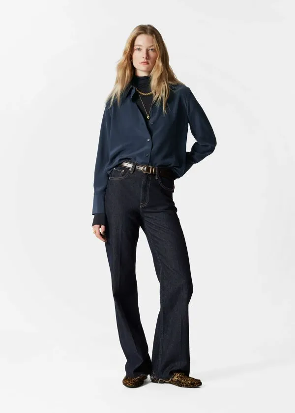 and Other Stories Silk Shirt Dark Blue Women Blouses and Shirts