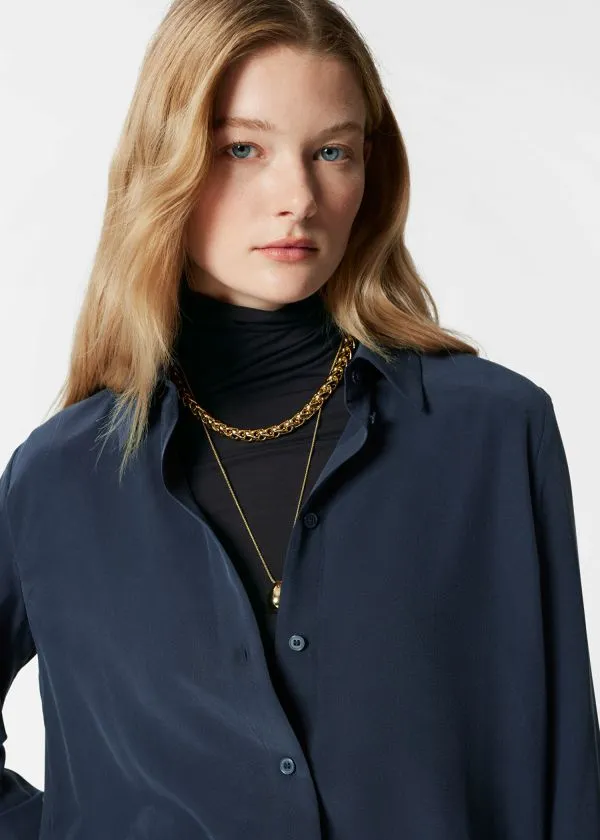 and Other Stories Silk Shirt Dark Blue Women Blouses and Shirts