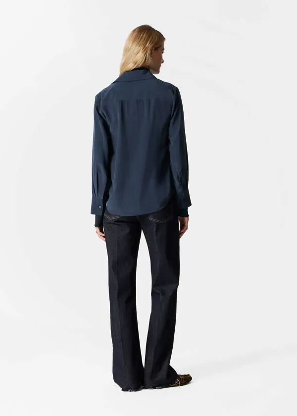 and Other Stories Silk Shirt Dark Blue Women Blouses and Shirts