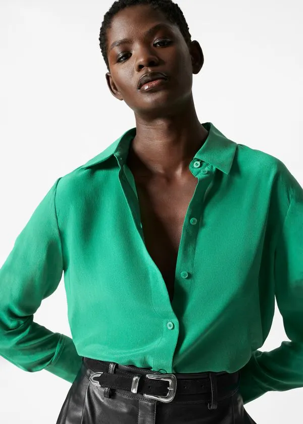 and Other Stories Silk Shirt Green Women Blouses and Shirts
