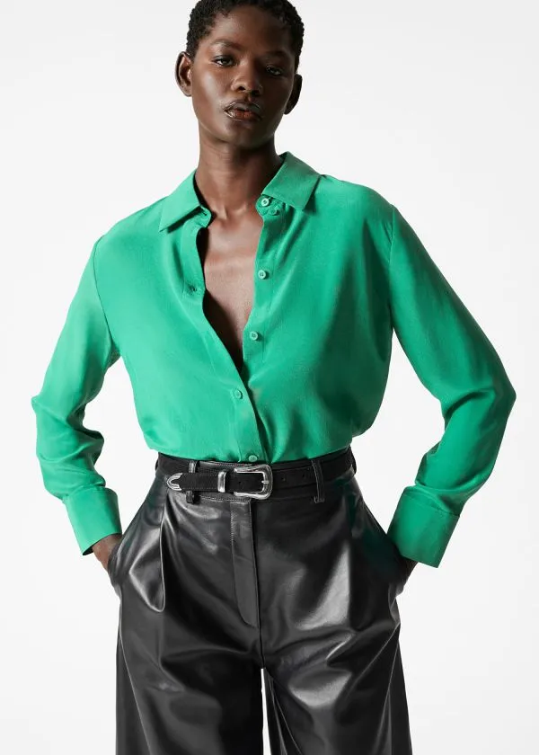 and Other Stories Silk Shirt Green Women Blouses and Shirts