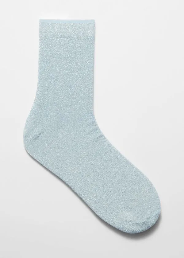 and Other Stories Silver Glitter Ankle Socks Light Blue Women Socks and Tights